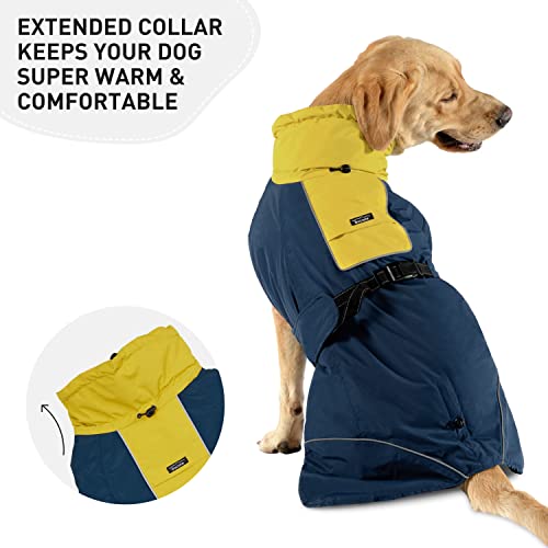 Dociote Abrigo Impermeable para Perro Mediano y Grande Chaqueta Cálida para Perro con Agujero de Arnés Reflectante Ropa de Invierno para Perro Mascota Chaleco Traje a Prueba de Viento Azul 6XL