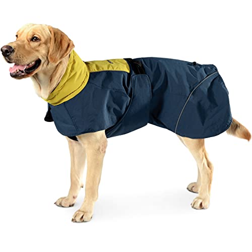 Dociote Abrigo Impermeable para Perro Mediano y Grande Chaqueta Cálida para Perro con Agujero de Arnés Reflectante Ropa de Invierno para Perro Mascota Chaleco Traje a Prueba de Viento Azul 6XL