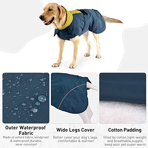 Dociote Abrigo Impermeable para Perro Mediano y Grande Chaqueta Cálida para Perro con Agujero de Arnés Reflectante Ropa de Invierno para Perro Mascota Chaleco Traje a Prueba de Viento Azul 5XL