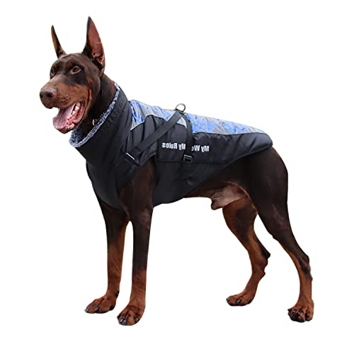 Dociote Abrigo para Perro con Arnes - Reflectante de Invierno Chaqueta Ropa con Forro Polar para Perros medianos y Grandes Azul Motivo 2XL