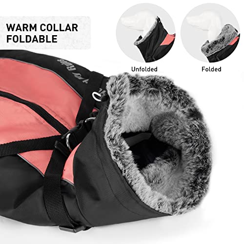 Dociote Abrigo para Perro con Arnes - Reflectante de Invierno Chaqueta Ropa con Forro Polar para Perros medianos y Grandes Rojo 5XL