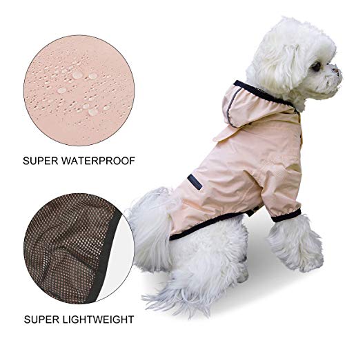 Dociote Chubasquero para Perros con Bolsillo, Ligero Impermeable Abrigo Perros con Capucha Reflectante Ajustable Impermeable para Perros Pequeños y Medianos Rosa XXL