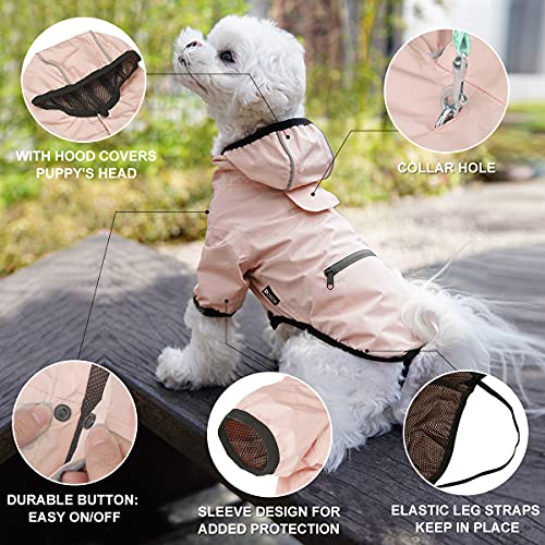 Dociote Chubasquero para Perros con Bolsillo, Ligero Impermeable Abrigo Perros con Capucha Reflectante Ajustable Impermeable para Perros Pequeños y Medianos Rosa XXL