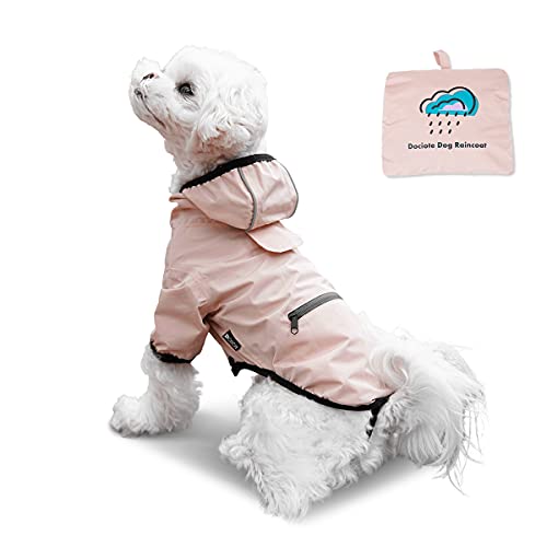 Dociote Chubasquero para Perros con Bolsillo, Ligero Impermeable Abrigo Perros con Capucha Reflectante Ajustable Impermeable para Perros Pequeños y Medianos Rosa XXL