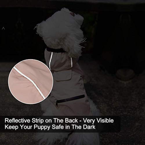 Dociote Chubasquero para Perros con Bolsillo, Ligero Impermeable Abrigo Perros con Capucha Reflectante Ajustable Impermeable para Perros Pequeños y Medianos Rosa XXL