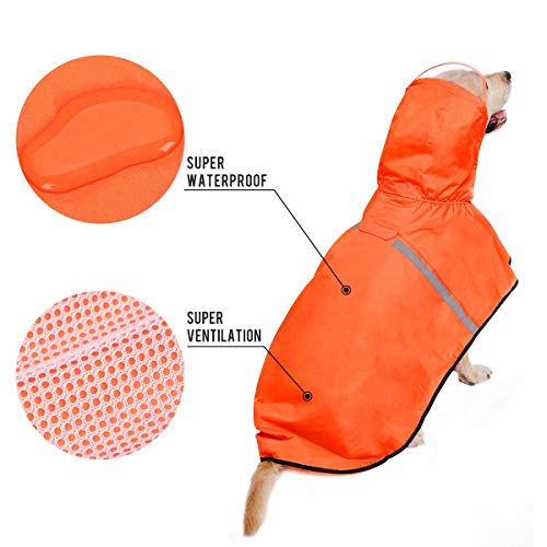 Dociote Impermeable para Perros Grande Ajustable Respirante Capa de Lluvia Chubasquero con Capucha & Collar Agujero para Mascotas Perro Mediano Grande PU Amarillo Naranja 4XL