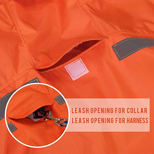 Dociote Impermeable para Perros Grande Ajustable Respirante Capa de Lluvia Chubasquero con Capucha & Collar Agujero para Mascotas Perro Mediano Grande PU Amarillo Naranja 4XL