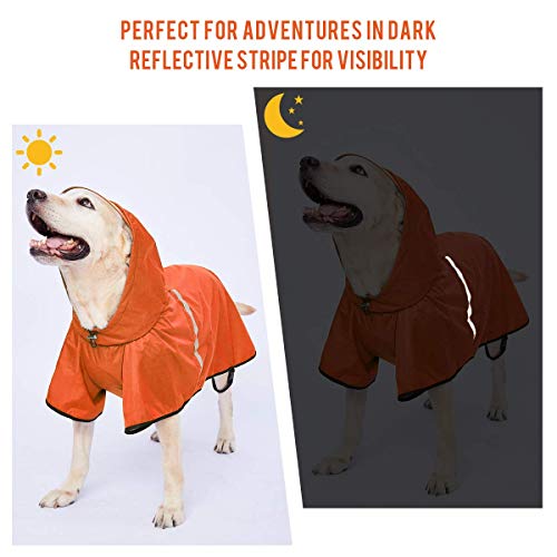 Dociote Impermeable para Perros Grande Ajustable Respirante Capa de Lluvia Chubasquero con Capucha & Collar Agujero para Mascotas Perro Mediano Grande PU Amarillo Naranja 4XL