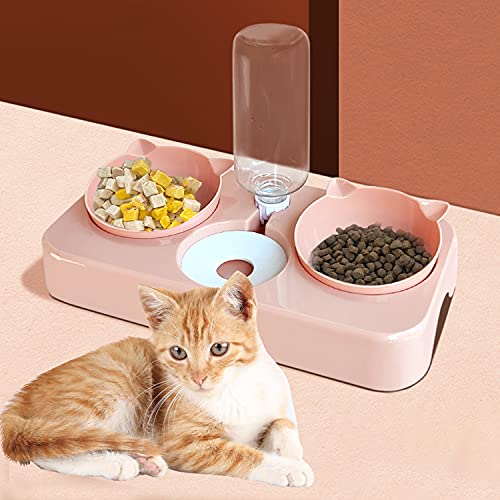 doepeBAE Cuen Comedero Perros Gatti Mascotas 3in1 Automatica Gato con Bebedero Automatici Inclinación Comedero Tazón Alimentación Gatos Perros para Gatos Cachorros(Rosa)