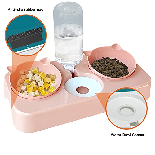 doepeBAE Cuen Comedero Perros Gatti Mascotas 3in1 Automatica Gato con Bebedero Automatici Inclinación Comedero Tazón Alimentación Gatos Perros para Gatos Cachorros(Rosa)