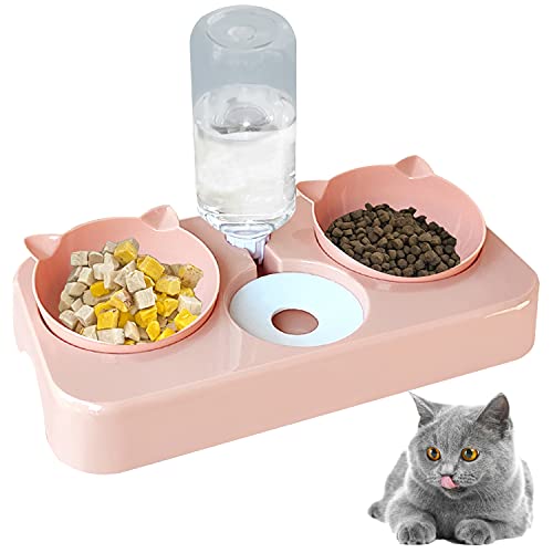 doepeBAE Cuen Comedero Perros Gatti Mascotas 3in1 Automatica Gato con Bebedero Automatici Inclinación Comedero Tazón Alimentación Gatos Perros para Gatos Cachorros(Rosa)