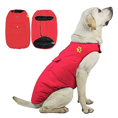 DoggieKit Costos de Clima frío para Perros, Chaqueta Reversible Impermeable para Perros cálidos, Chaleco, Abrigo de Invierno con Bolsillo y Anillo en D, Ropa de algodón para Mascotas a Prueba