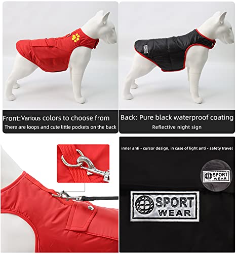 DoggieKit Costos de Clima frío para Perros, Chaqueta Reversible Impermeable para Perros cálidos, Chaleco, Abrigo de Invierno con Bolsillo y Anillo en D, Ropa de algodón para Mascotas a Prueba