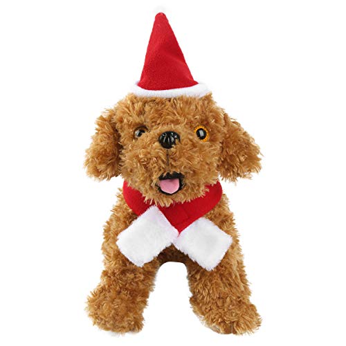 dPois Disfraz de Navidad para Mascotas Gatitos Perritos Pequeños Sombrero Bufanda Abrigo de Polar Cálido Dulce Regalo Festivo para Navidad Rojo B One Size