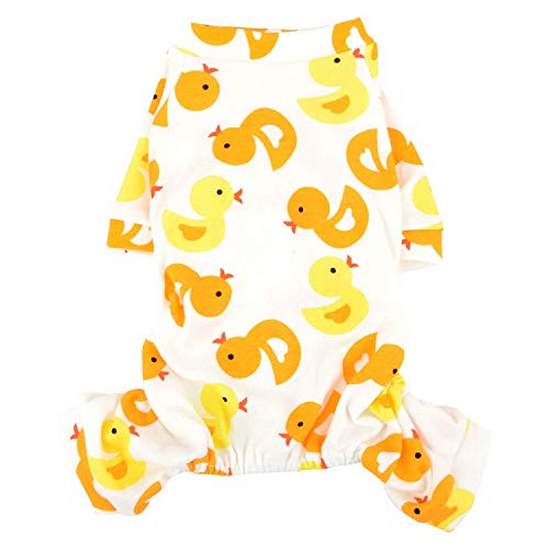 Ducomi Piji - Pijama para perros de algodón de talla pequeña y mediana - Pijama para gatos con 4 patas - Conjunto de disfraz de animales domésticos - Disfraz de Halloween, carnaval (Duck, XL)