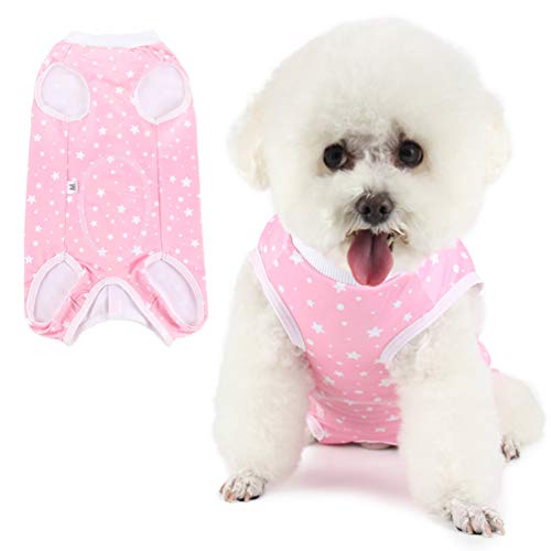 Due Felice Traje de recuperación quirúrgica profesional para perros, mono de gato para heridas abdominales, enfermedades de la piel, camiseta para interiores y mascotas, estrella rosa/XXL