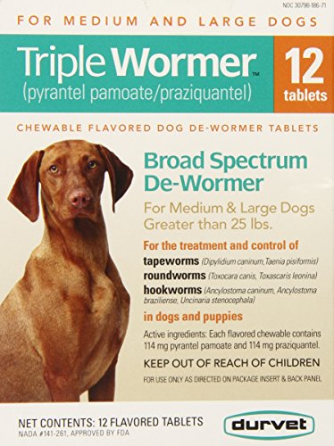 Durvet 12-Pack Triple Wormer Comprimidos para Perros Grandes y Medio