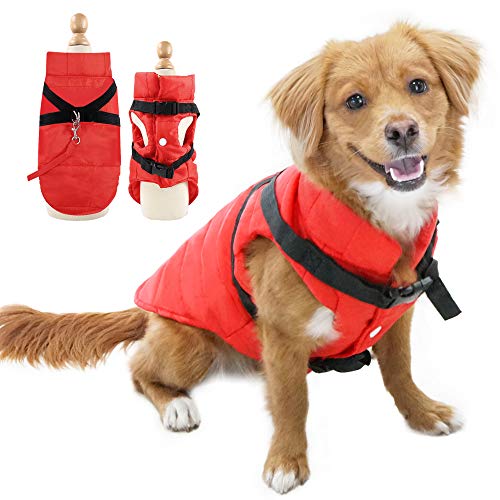 Eastlion Abrigo Perro Pequeño para Invierno,Impermeable Chaleco Prueba de Viento con Orificio para arnés,Cálido Chaqueta Ropa para Mascotas Cachorro,Rojo,M