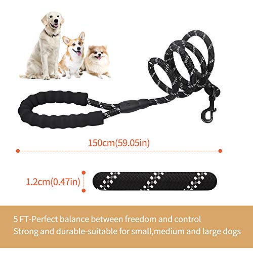 Eastlion Correa de Perro Nylon con Mango Acolchado Suave＆Reflectantes,Correa Perro 1,5 m para Perros pequeños, medianos y Grandes(Negro)