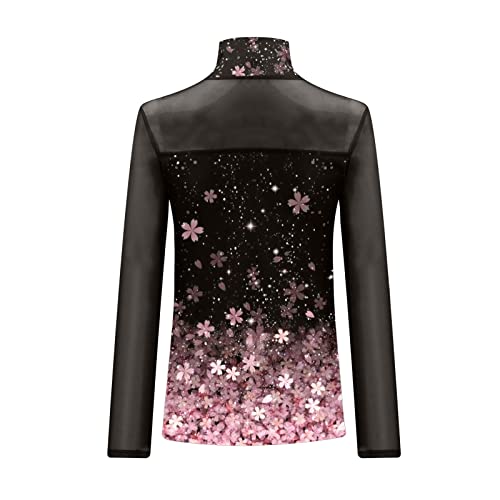 Eauptffy Camiseta para mujer, estilo gótico, camiseta de verano, otoño, sexy, de encaje, ligera, transparente, túnica estrecha con cuello en V, de gasa, de manga larga