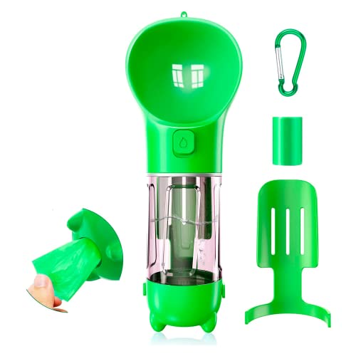 Edipets, Bebedero Perro Portátil, 300 ml y 500 ml, Dispensador Bolsas Caca Perro, Pala para Recogida, 3 en 1, Práctico y Ligero (500 ml, Verde)