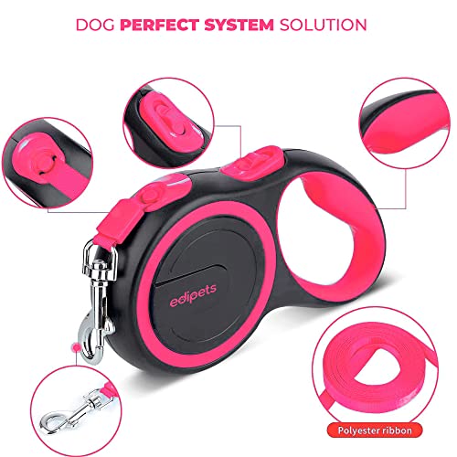 Edipets, Correa Perro Extensible, Retráctil, 3, 5 y 8 Metros, Cinta Flexible para Adiestramiento y Paseo (Rosa, 5 Metros <50Kg)