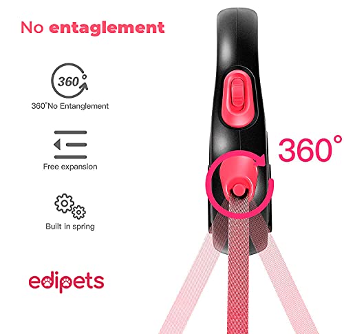 Edipets, Correa Perro Extensible, Retráctil, 3, 5 y 8 Metros, Cinta Flexible para Adiestramiento y Paseo (Rosa, 5 Metros <50Kg)