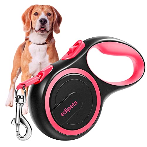 Edipets, Correa Perro Extensible, Retráctil, 3, 5 y 8 Metros, Cinta Flexible para Adiestramiento y Paseo (Rosa, 5 Metros <50Kg)