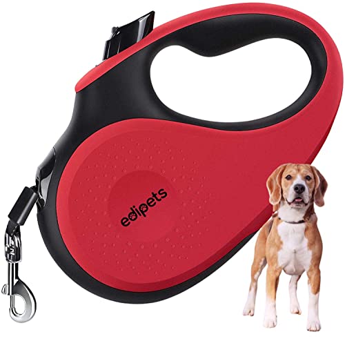 Edipets, Correa Perro Extensible, Retráctil, 5 Metros, 360º Sin Enredos, Cinta de Nailon para Adiestramiento y Paseo, para Perro Grande Mediano y Pequeño (< 25 Kg, Rojo)