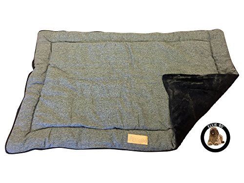 Ellie-Bo - Colchón Reversible de Tweed y Pelo sintético para Jaula o transportín para Perros, tamaño XXL (122 cm), Color Negro