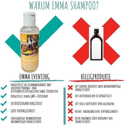 EMMA Champú de aceite de árbol de té para caballos, pony, cuidado del pelaje, champú para caballos contra la picazón, champú para pieles sensibles, pH neutro, pelo corto y largo, 2 unidades de 250 ml