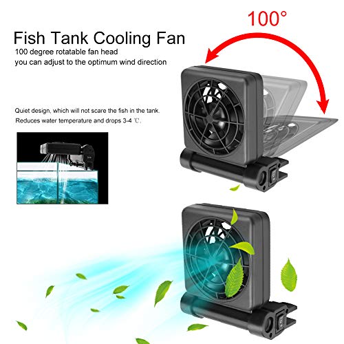 Enfriador de acuario, mini ventilador de enfriamiento de acuario ajustable de una sola cabeza de 100 grados, colgar en suministros de tanque de peces enfriador, ultra silencioso(Enchufe de la UE)