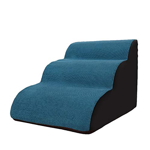 Escaleras y escalones para Perros Pastillas Portátiles De 3 Niveles Pasos Azul, Comfort Escalera De Escalera De Rampa De Espuma De Alta Densidad para Sala De Estar Junto A La Cama O Perros Viejos