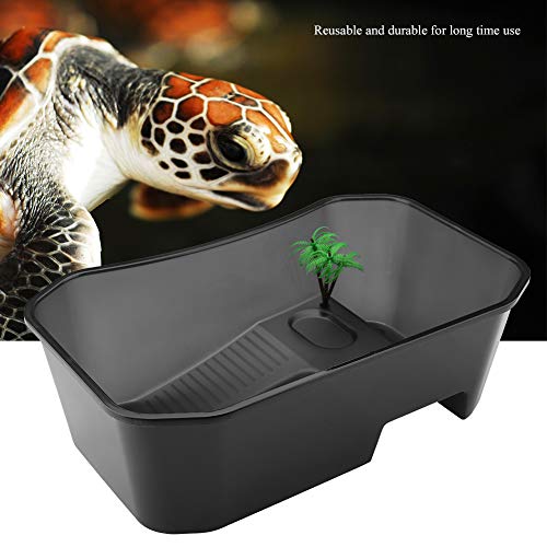 Esenlong Tanque de tortuga, pequeño tanque de acuario abierto con plataforma de toma de sol y decoración de flores de plástico para reptiles hábitat para tortuga