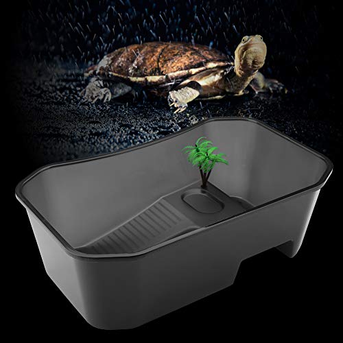 Esenlong Tanque de tortuga, pequeño tanque de acuario abierto con plataforma de toma de sol y decoración de flores de plástico para reptiles hábitat para tortuga