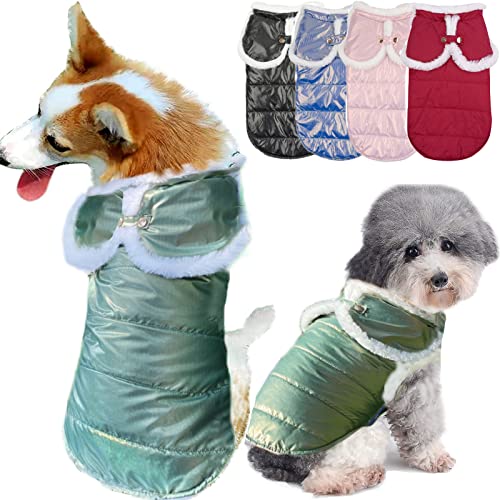 Etechydra Chaqueta de Perro Impermeable, Acabado Nacarado Reflectante Abrigo para Perro, Chaleco Felpa Abrigo Chaqueta de Mascotas Perro y Gato Invierno Ropa Verde XS