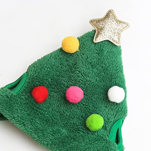 Explopur Sombrero de Navidad Verde con Bolas de Colores,Sombrero de Navidad Verde para Mascotas con Bolas de Colores Gorra de Papá Noel Ajustable pequeña Decoración Linda para Mascotas Accesorios