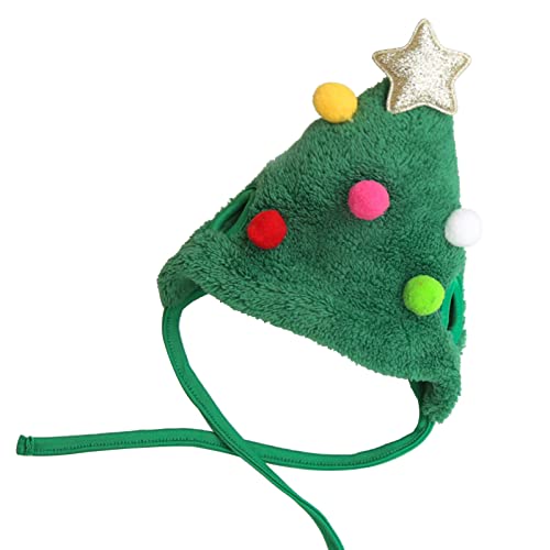 Explopur Sombrero de Navidad Verde con Bolas de Colores,Sombrero de Navidad Verde para Mascotas con Bolas de Colores Gorra de Papá Noel Ajustable pequeña Decoración Linda para Mascotas Accesorios