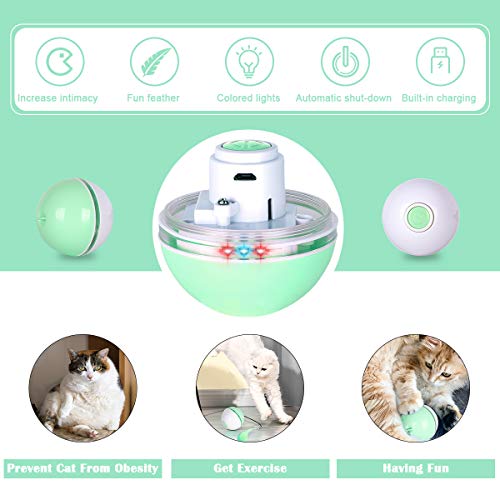 Fairwin Juguetes para Gatos Pelotas, Bolas de Gato Juguete interactivas para Gatos con Luces LED y Juguetes con Hierba Gatera para Gatos de Interior, Rotación Automática de 360 ​​Grados y Carga USB