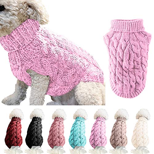 FAMKIT Abrigo de Punto con Cuello Alto para Perros y Mascotas, Ropa para Perros y Mascotas Prendas de Punto (Solo Apto para Perros pequeños o medianos/Perros Grandes no Compre) Pink,L