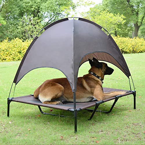 FAMOUHOME Cama Elevada para Perro con Toldo Portátil De Refrigeración Elevada, Transpirable Tela Oxford Cama para Perros, Cama Mascota Ideal para Camping, Hogar, Jardín (M,Gris)