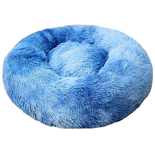 Fansu Cama Gato Suave Cama Perro Redonda, Mascotas Calentito Cojín Lavable Invierno de Felpa, Antideslizante Cómoda y Lavable Mascota Cama (Tie-Dye Azul Real,70CM)