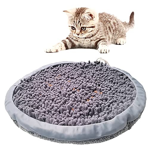 Fascigirl Alfombra redonda antideslizante para mascotas, juego de alimentación interactiva, para dormir, alivio del estrés, tamaño pequeño, mediano, gris, chenilla