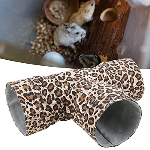 FASJ Túnel de Juego de Hámster de 3 Vías, Túnel de Juego de Mascotas Y Tubos Plegables con Patrón de Leopardo para Animales Pequeños(tee)