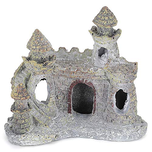 Fdit Adorno de Castillo de Acuario Casa de Resina Artificial Ocultar ruina de Castillo para Accesorios de pecera de Tortuga de camarones pequeños(Color Oscuro)