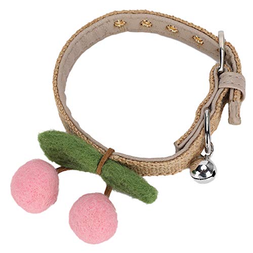 Fdit Breakaway Cat Collar de Lino Cute Cherry Colgante de Cuero Ajustable Cat Puppy Correa para el Cuello Safety Dog Collars