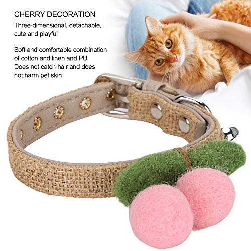 Fdit Breakaway Cat Collar de Lino Cute Cherry Colgante de Cuero Ajustable Cat Puppy Correa para el Cuello Safety Dog Collars