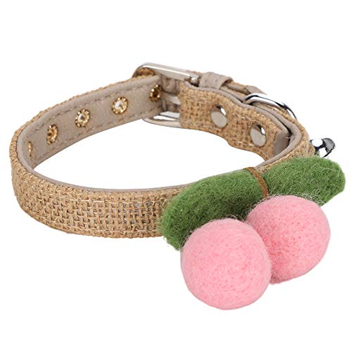 Fdit Breakaway Cat Collar de Lino Cute Cherry Colgante de Cuero Ajustable Cat Puppy Correa para el Cuello Safety Dog Collars