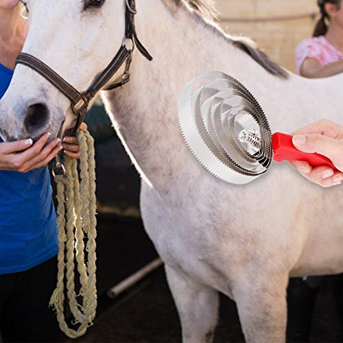 Fdit Horse Curry Comb 6 Ring Cepillo para la picazón del Caballo Metal Horse Shedding Comb Cepillos de Acero Inoxidable para la preparación del Caballo con Agarre Suave