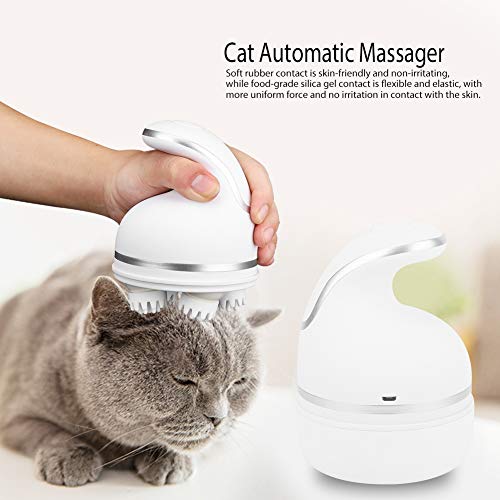 Fdit Masajeador eléctrico para Mascotas Gatos Perros Pata Masajeador de Cabeza 3D Masajeador de Cabeza de Gato Carga USB Masajeador eléctrico para Mascotas(Blanco)